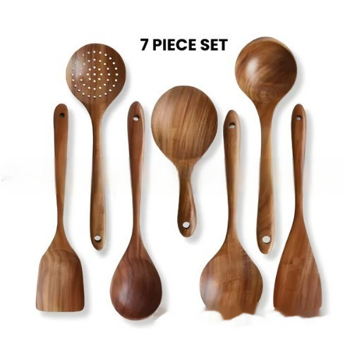 7-piece Wooden Spoon Spatula And Soup Spoon Kitchen Tableware Suit