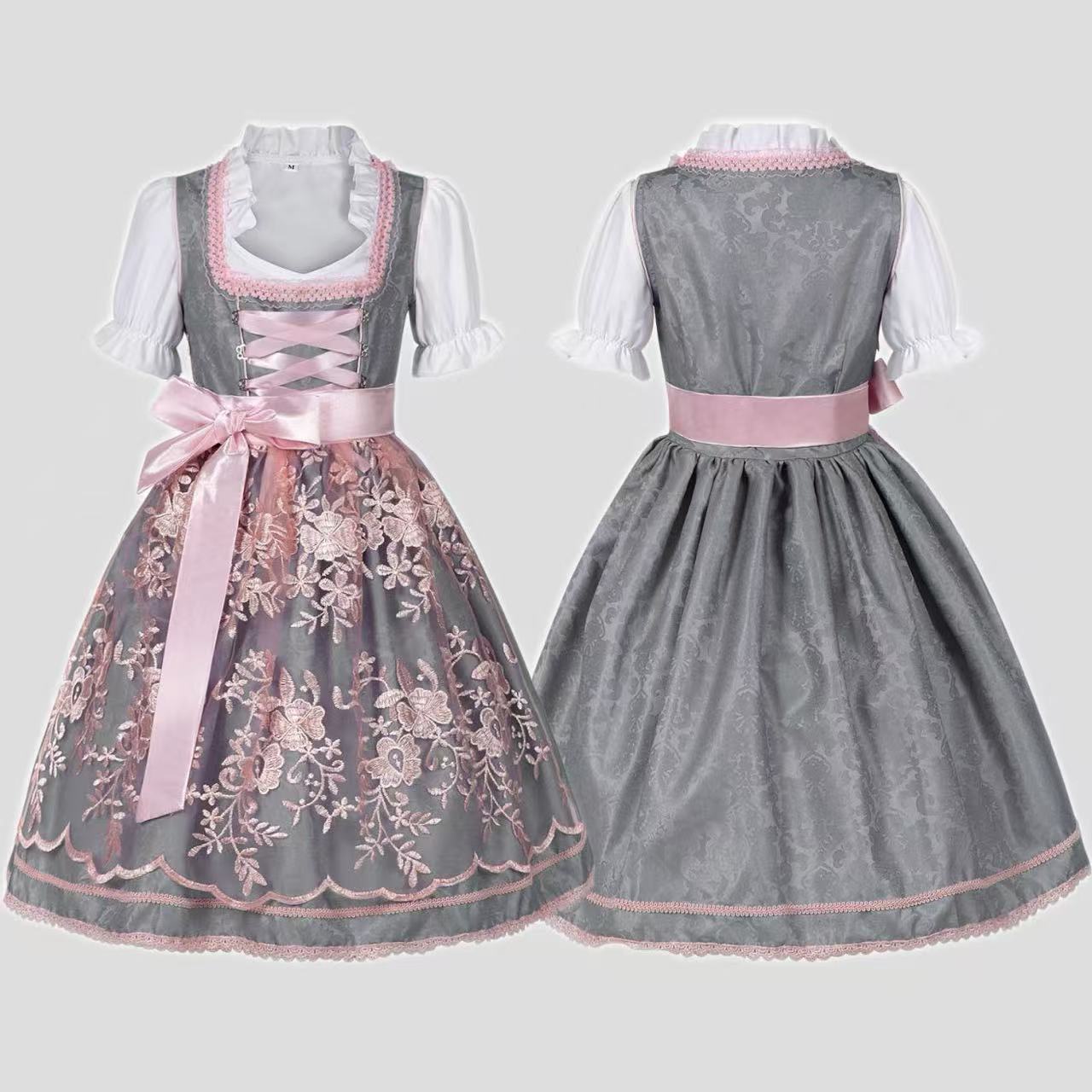 Girl's New Retro Beer Festival Self-tie Lace Dress