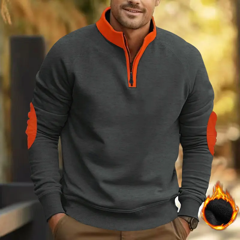 Stand Collar Pullover Half Zip Long Sleeve Coat