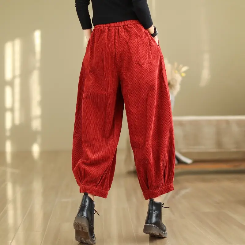 Large Pocket Corduroy Trousers Harem Pants Loose Bloomers