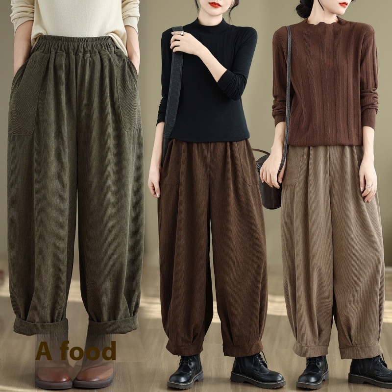 Large Pocket Corduroy Trousers Harem Pants Loose Bloomers
