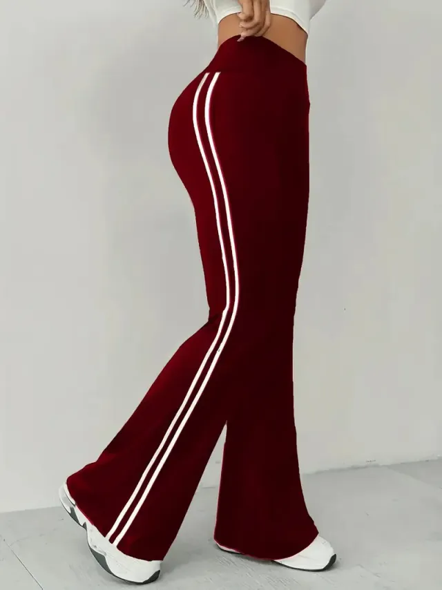 Women's High Waist Wide leg Casual Pants Flared Pants Wine Red - Shop at LoveMi