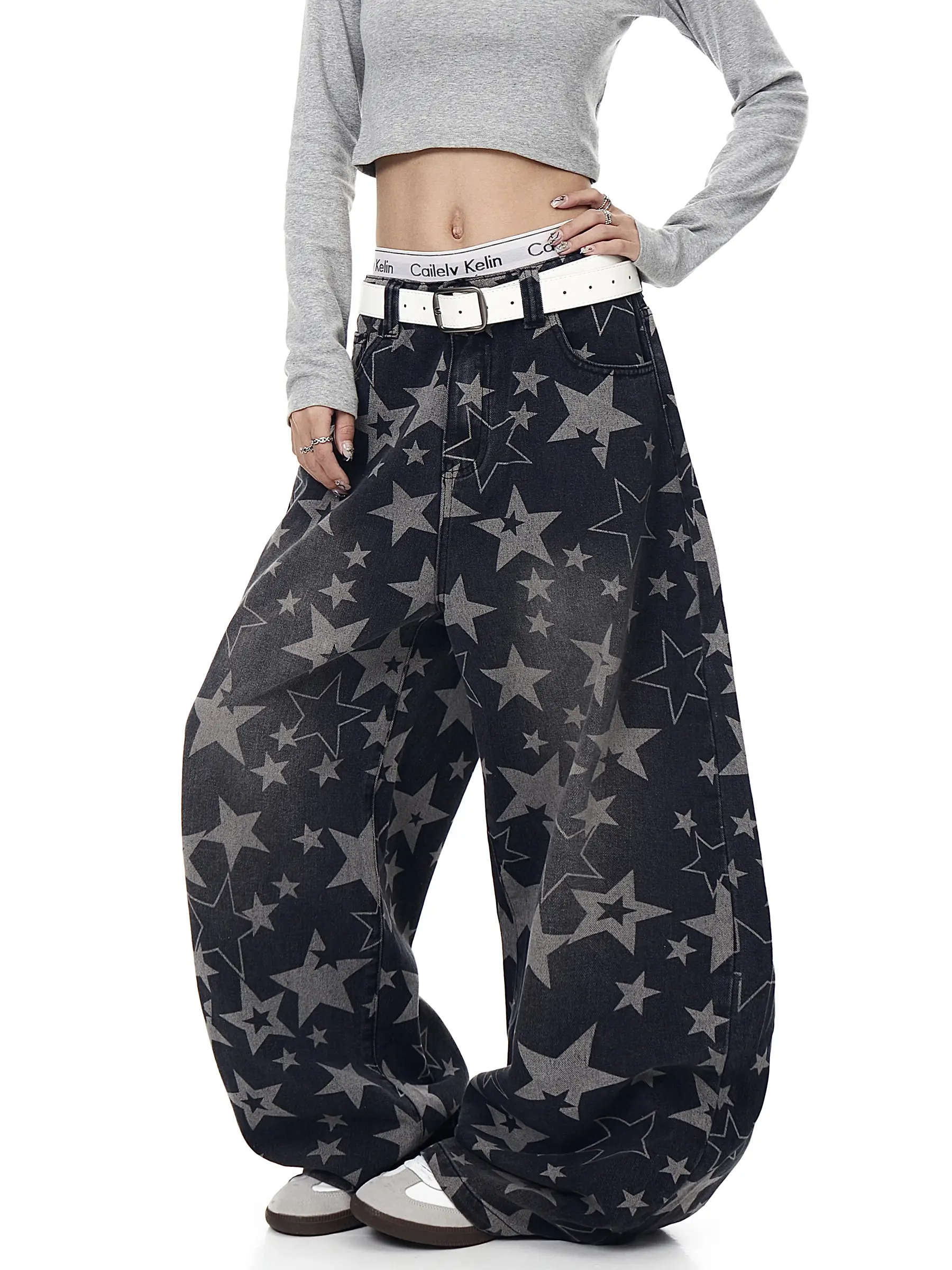 American Retro XINGX Full Printed Distressed Machete Jeans