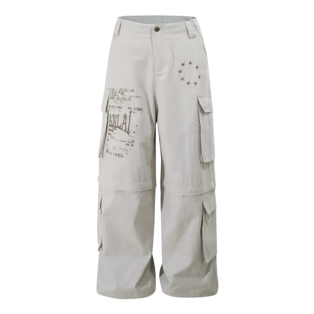 Removable Multi pocket Cargo Pants Loose Wide leg Pants Grey - Shop at LoveMi