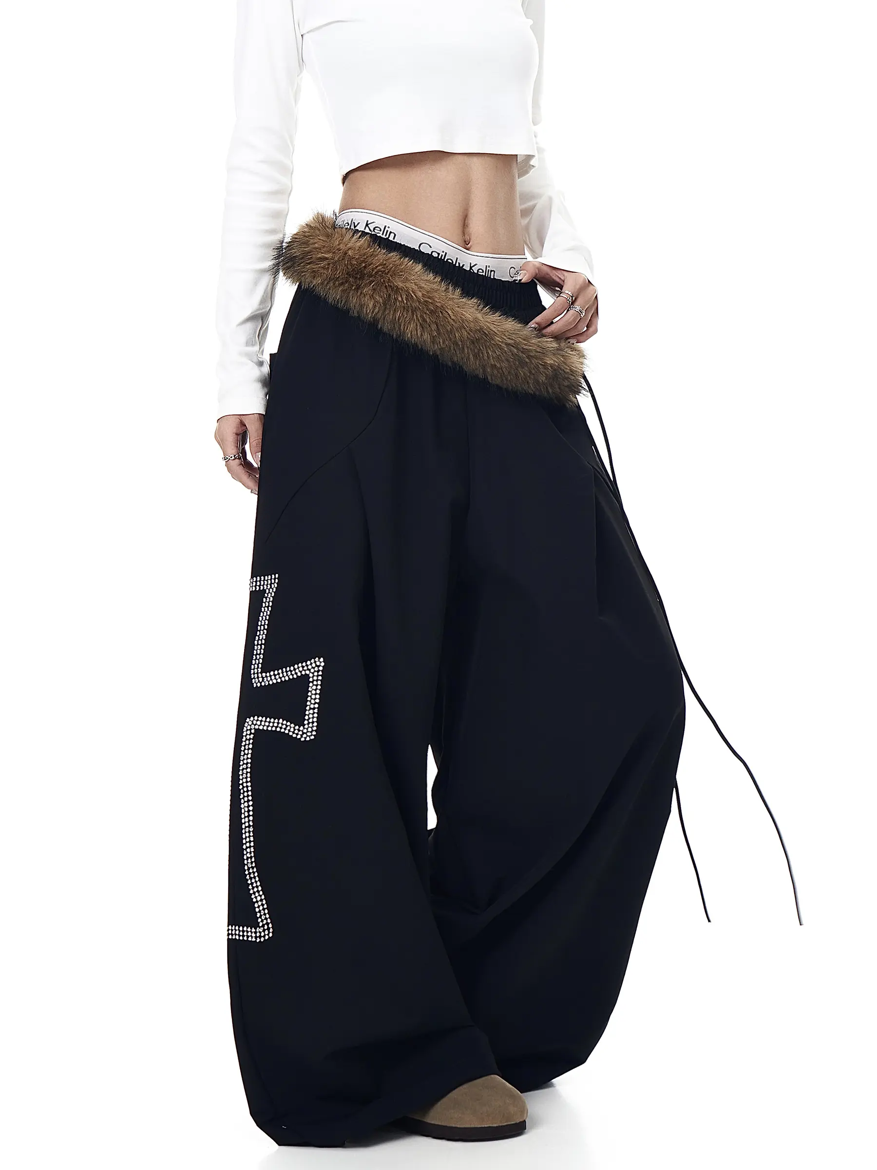 American Retro Deconstructed Detachable Fur Collar Overalls
