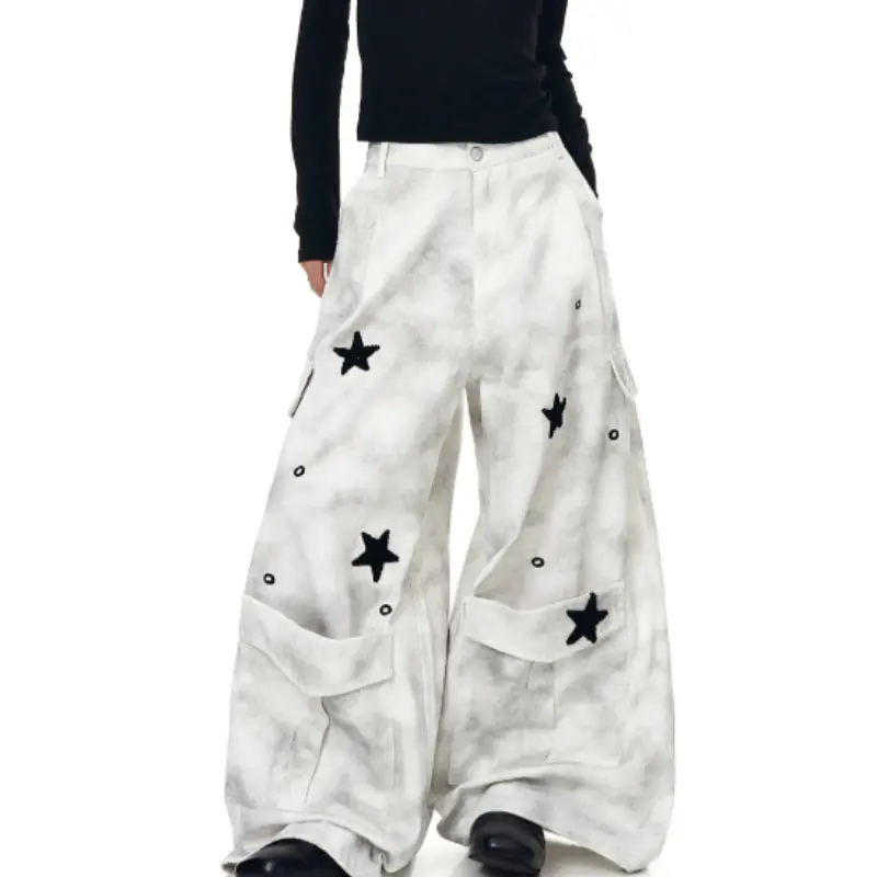 Worn Looking Washed-out Tie-dye Wide-leg Overalls