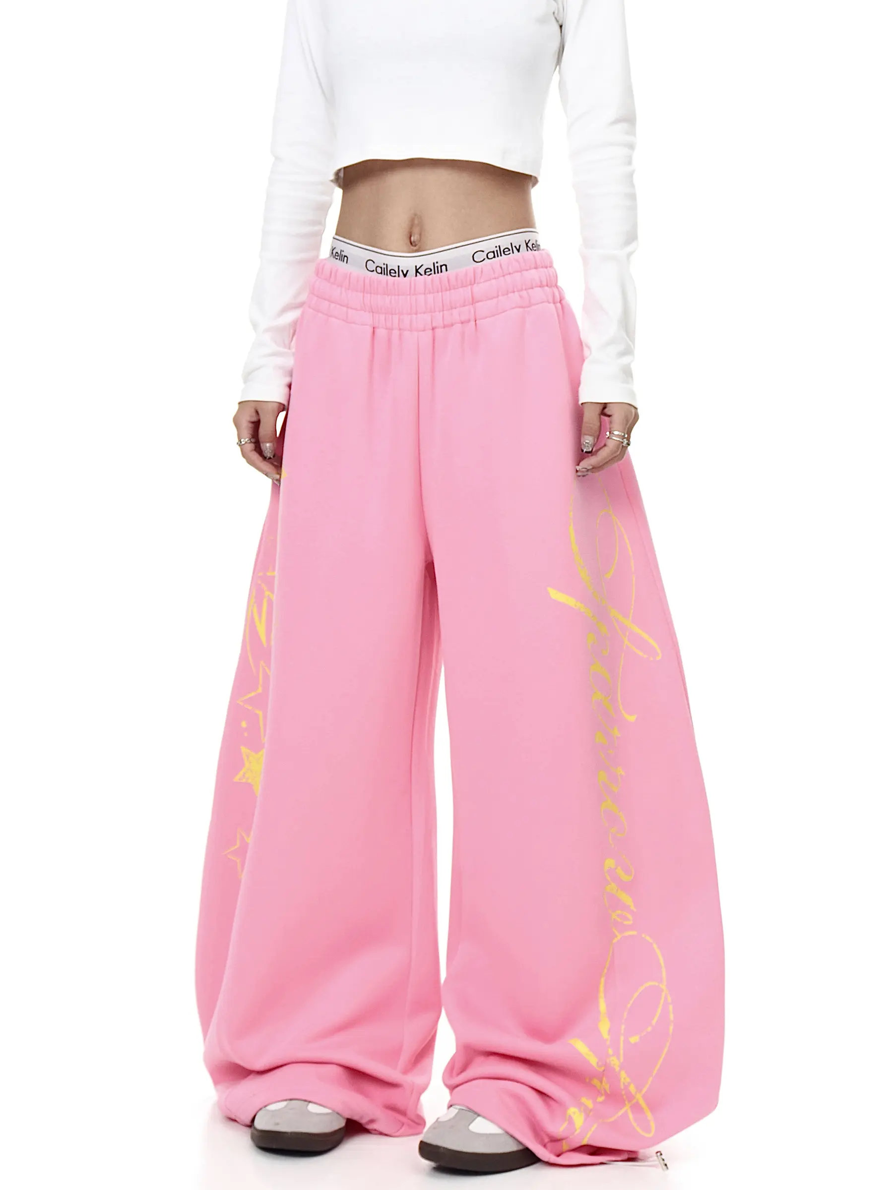 Letter Printed Machete Sweatpants Women's Sports Loose Wide-leg Pants