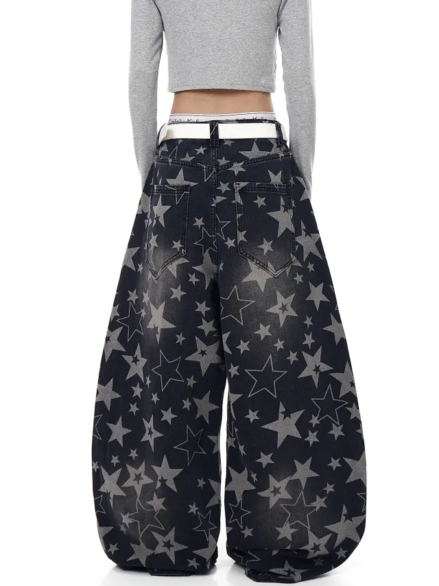 American Retro XINGX Full Printed Distressed Machete Jeans Black - Shop at LoveMi