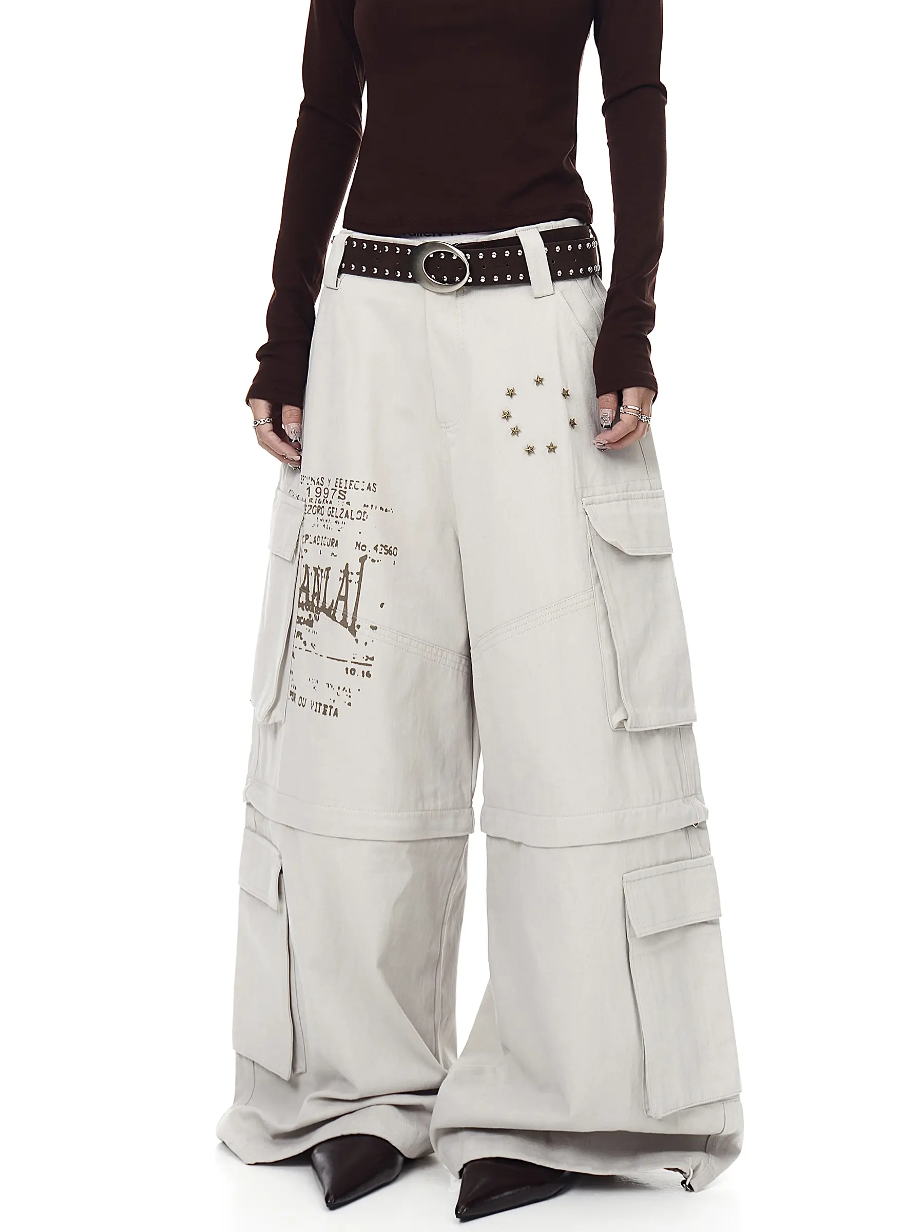 Removable Multi-pocket Cargo Pants Loose Wide-leg Pants