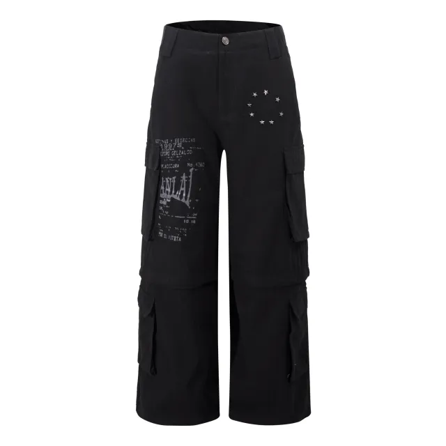 Removable Multi pocket Cargo Pants Loose Wide leg Pants Black - Shop at LoveMi