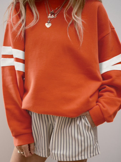 Fiery Red Varsity Striped Detail Drop Shoulder Oversized Sweatshirt