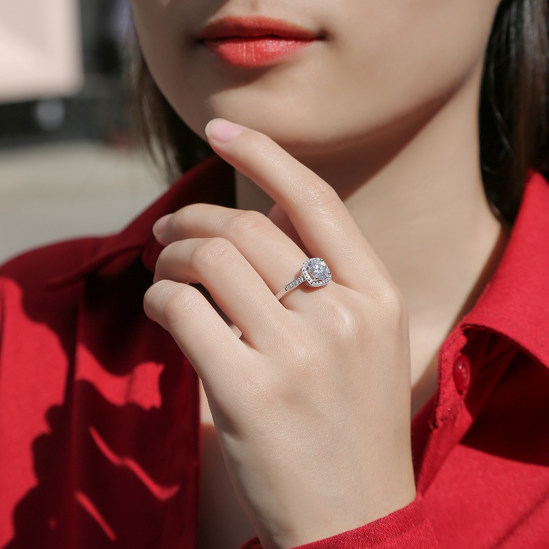 S925 Silver Ring Square Surrounding Ring Set With Moissanite