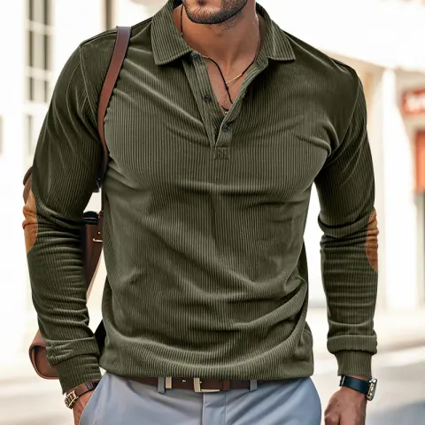 American Men's T-shirt Spring and Autumn Long Sleeve Corduroy