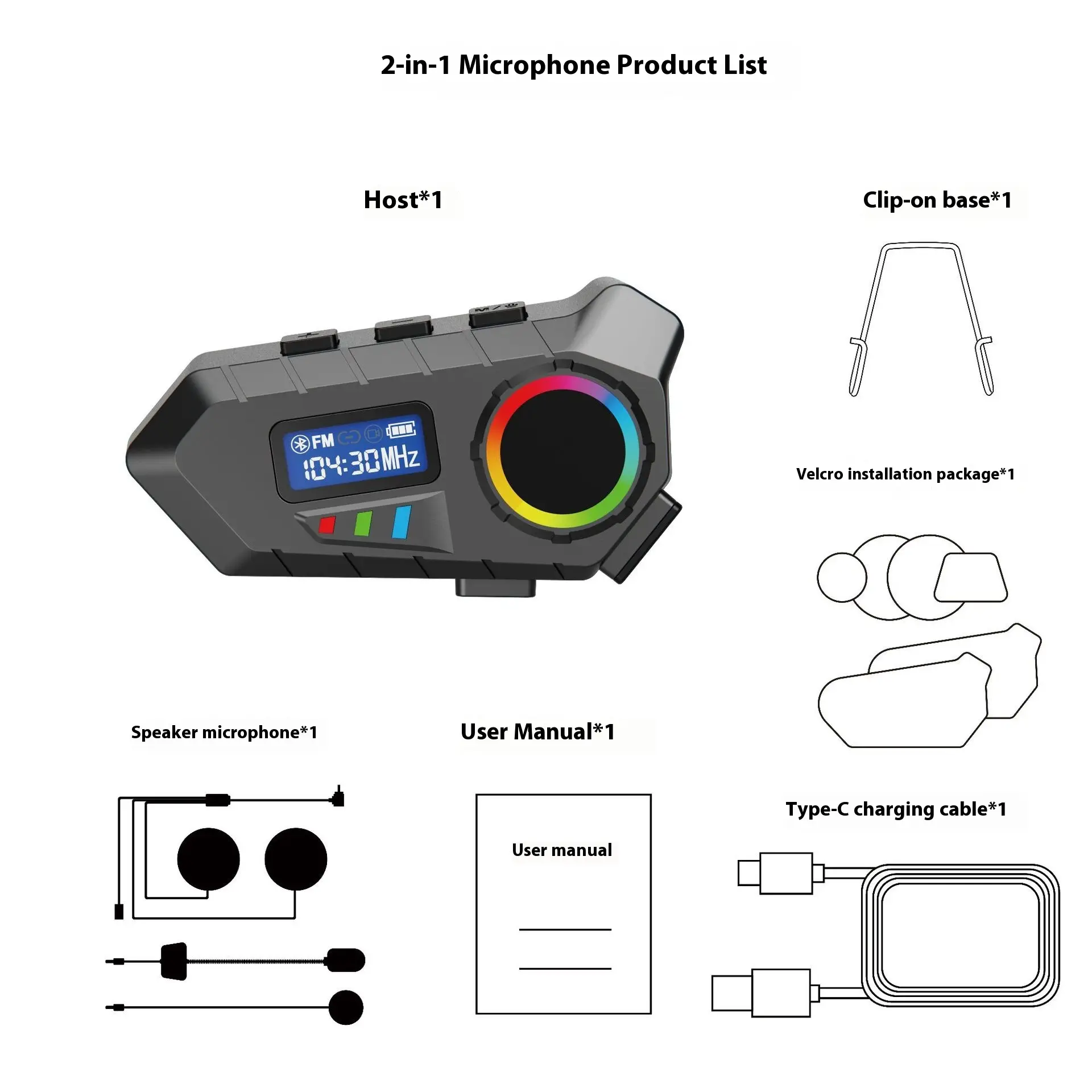 Helmet Bluetooth Headset With Screen Motorcycle Riding Music Waterproof