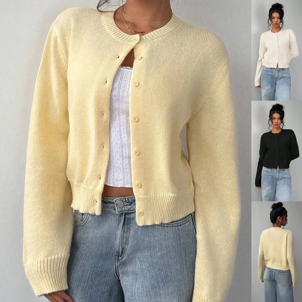 Chic Long Sleeved Knitted Cardigan Fashion Slim Solid Color