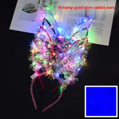 Glowing Headdress Antlers Headband Rabbit Ear Garland With Light - 14 Gold Silk Rabbit Ears - View 1