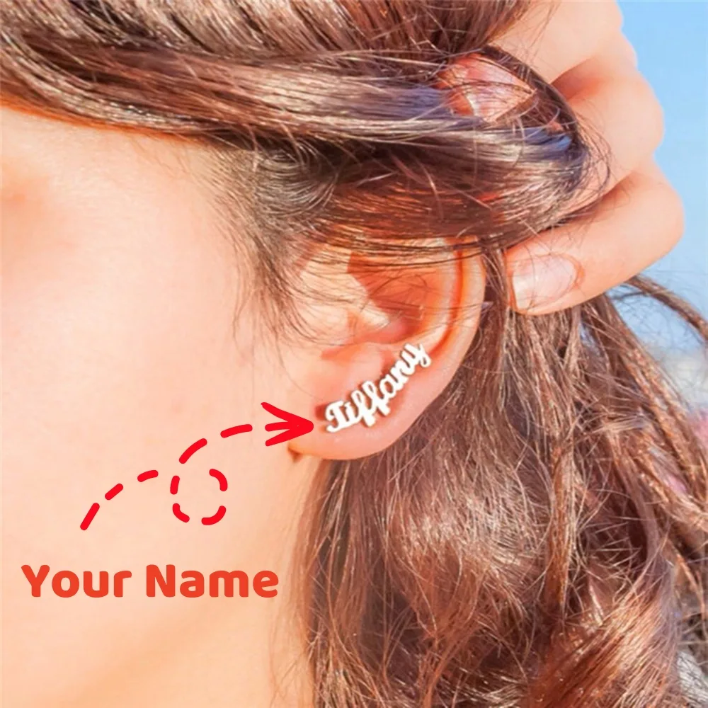 Custom Name Stud Earrings for Women Girl Stainless Steel