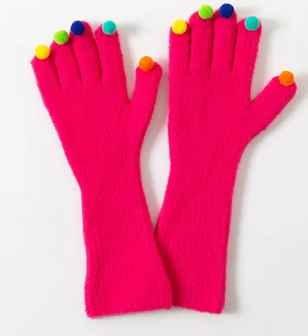 Colorful Plush Ball Gloves Winter Women's Cute Student Cycling Thickened Red - Shop at LoveMi