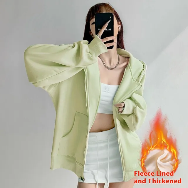 Women's Hooded Cardigan Loose fitting Casual Pullover Coat Emerald Green Velvet Lining - Shop at LoveMi