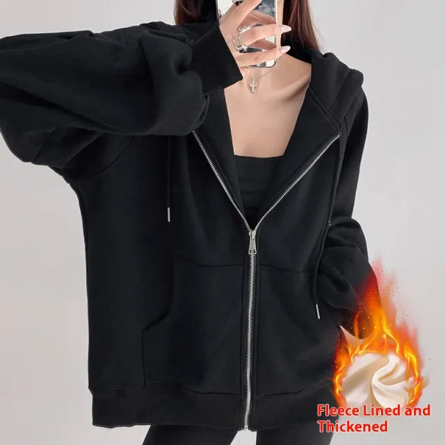 Women's Hooded Cardigan Loose fitting Casual Pullover Coat Night Sky Black Velvet Lining - Shop at LoveMi