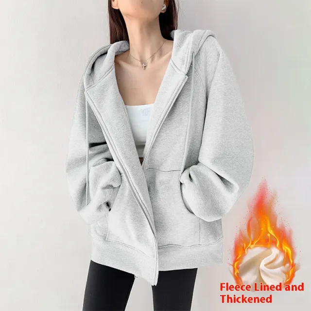 Women's Hooded Cardigan Loose fitting Casual Pullover Coat Frost Silver Gray Velvet - Shop at LoveMi