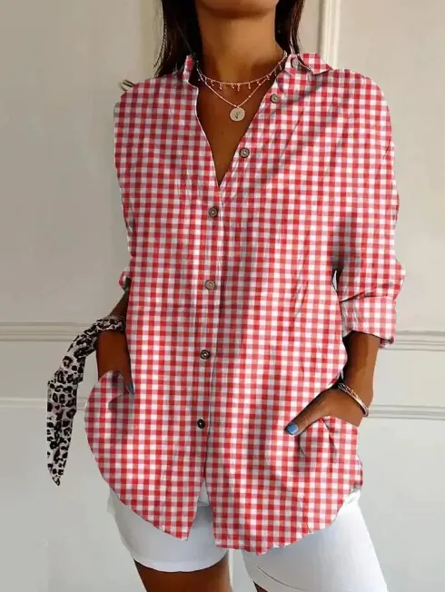 Women's Red Long Sleeve Check Shirt Red - Shop at LoveMi