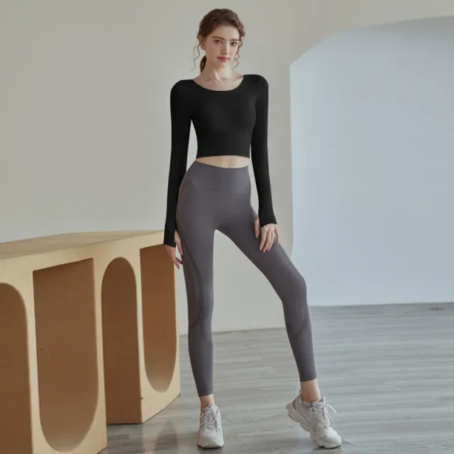 Yoga Long Sleeve Top Sports Workout Training Clothes Professional Pilates Breathable Suit Black - Shop at LoveMi