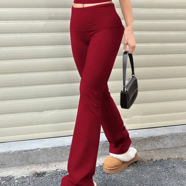 Women's Wide leg Yoga Casual Pants Wine - Shop at LoveMi