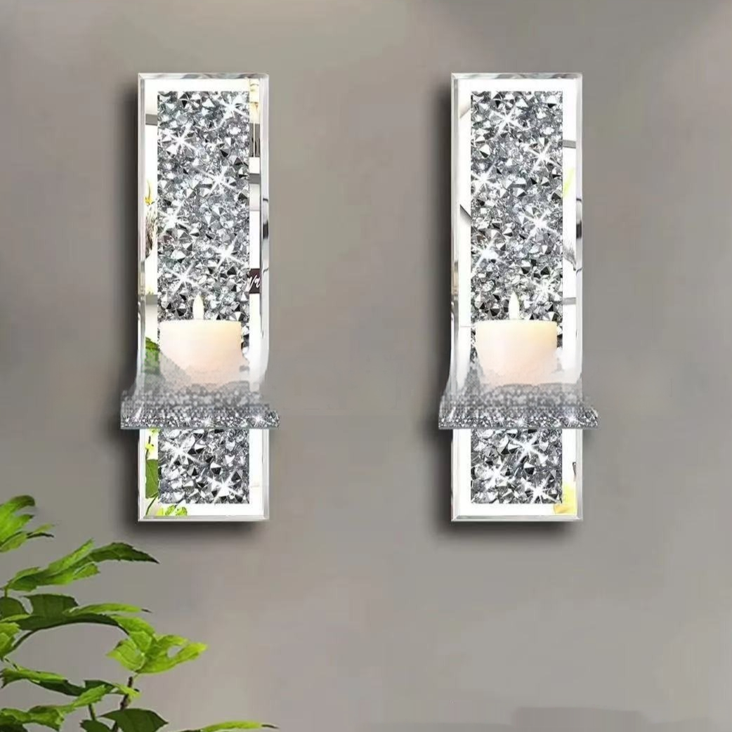 Silver Mirror Candle Holder Crystal Candlestick Living Room