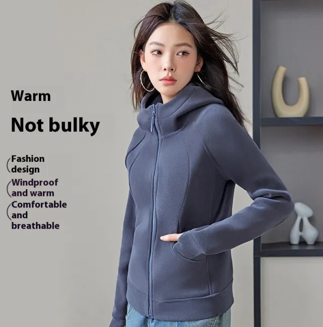 Hooded Sweater Double sided With Velvet Cardigan Zipper Coat Graphite Gray - Shop at LoveMi