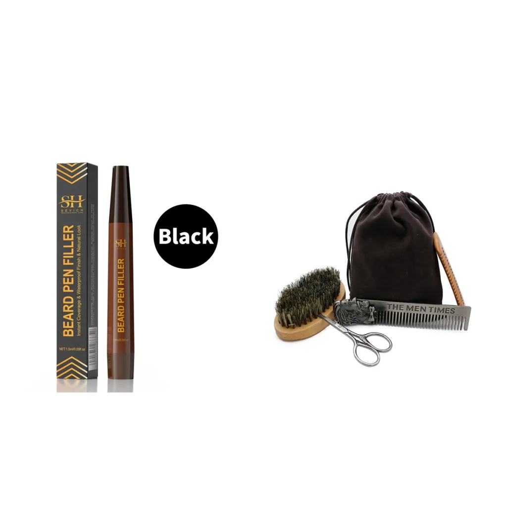 Men's Beard Eyebrow Hairline Headline Filler Sweatproof And Waterproof Natural Not Easy To Fade - Black Set