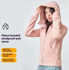 Hooded Sweater Double-sided With Velvet Cardigan Zipper Coat - Pink - View 1
