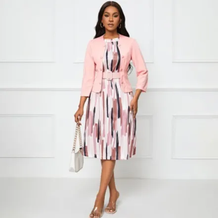Printed Two piece Suit Business Suit And Dress Pink - Shop at LoveMi