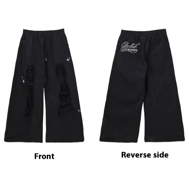 Denim Patch Ripped Dancing Trousers Casual Pants Black - Shop at LoveMi