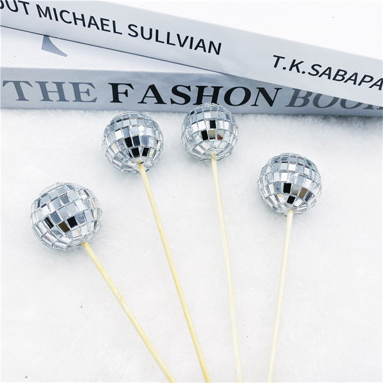 Glass Mirror Ball Decoration with Wooden Stick
