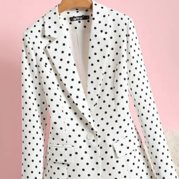 Suit Jacket Women's Waist Slimming New Print Spring And Autumn White - Shop at LoveMi