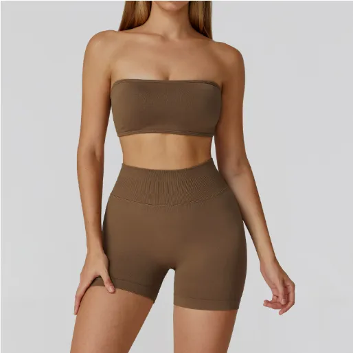 Hollow out Beauty Back High Waist Yoga Clothes Fitness Suit Brown - Shop at LoveMi