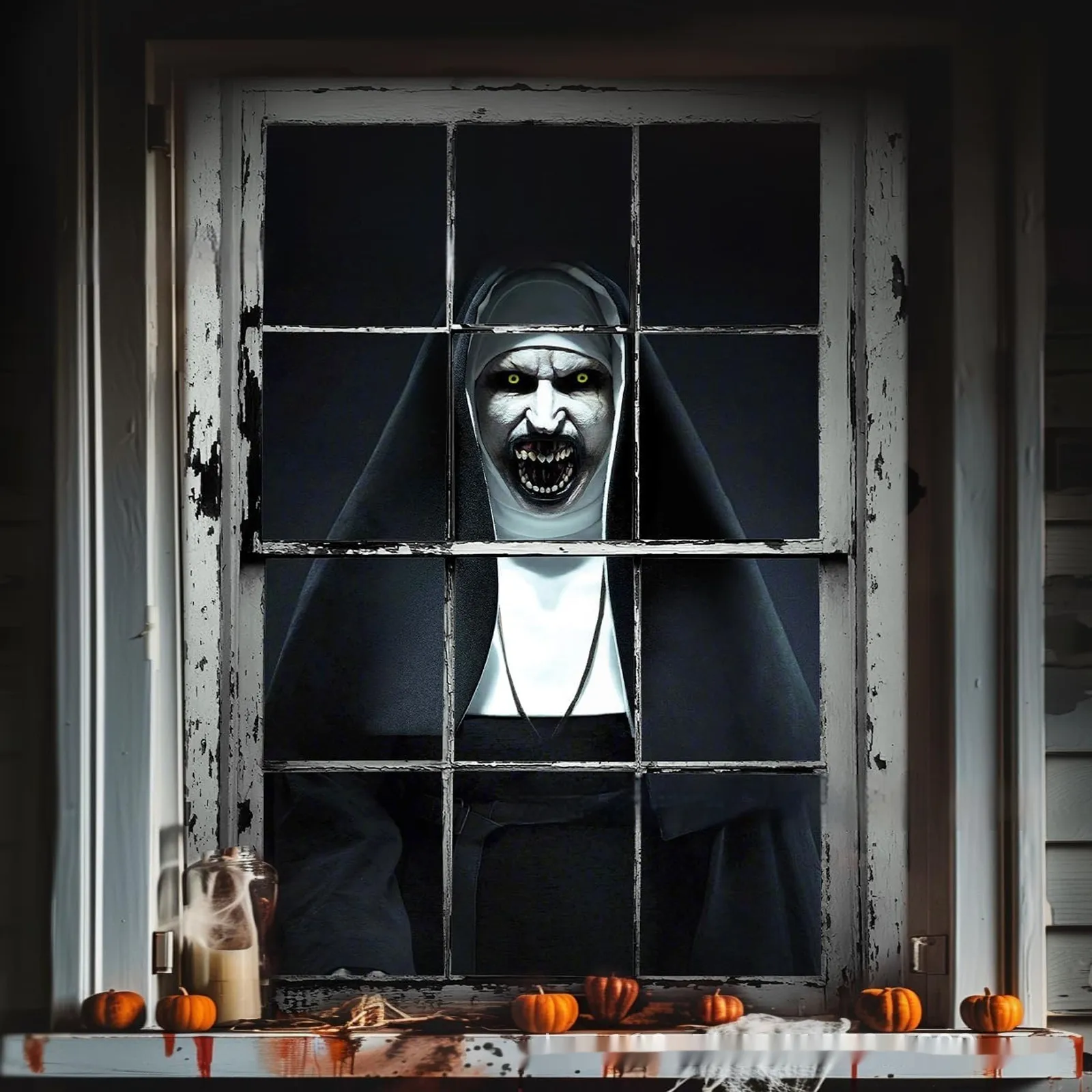 3D Holiday Halloween Horror Witch Window Cover Family Party Decoration Witch Zombie Ghosts Super Terrifying Photo Studio Backdrop Door Window Hanging Banner