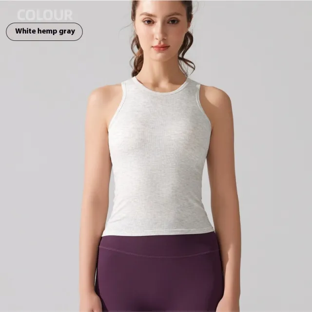 Europe And America Cross Border Yoga Vest Women's Rib Running With Chest Pad Tight Fitness White - Shop at LoveMi