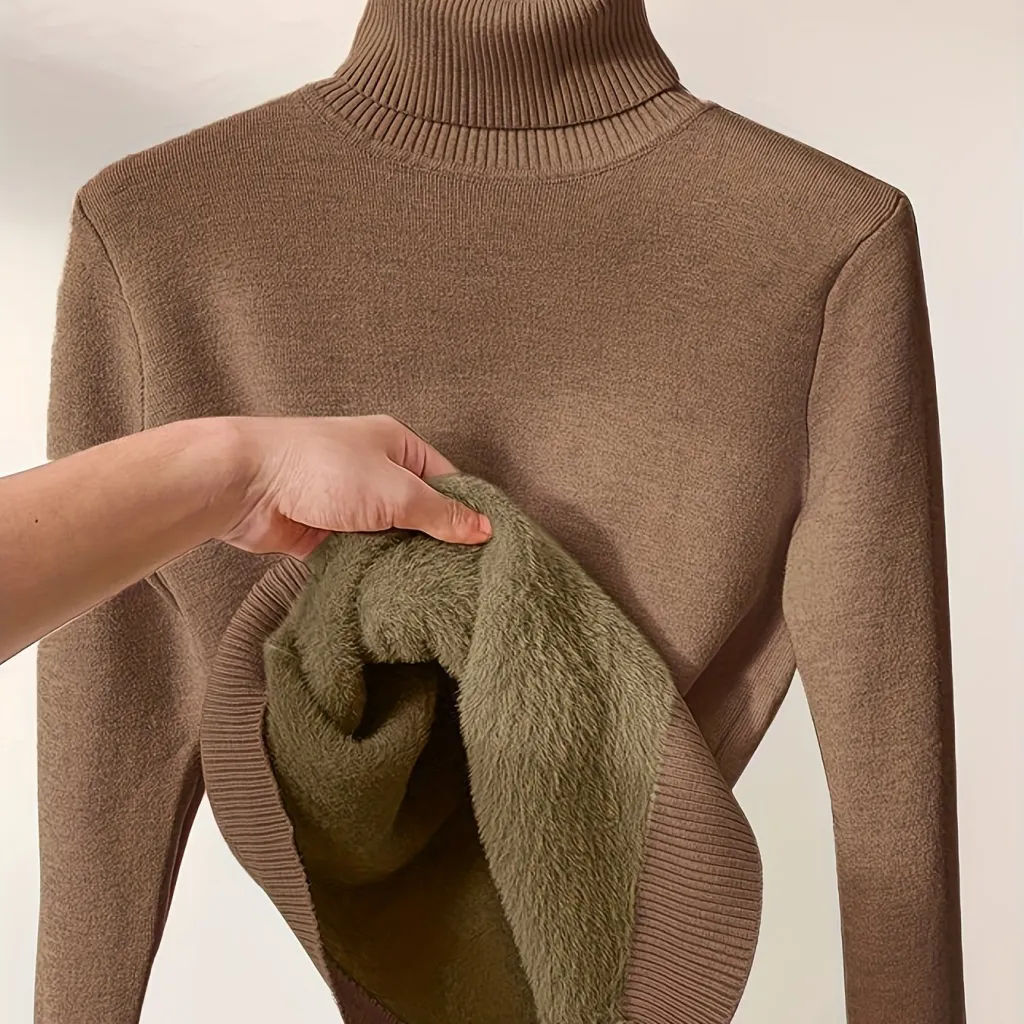 Women's Warm Thickened Inner Wear Long-sleeved Knitted Top - Dark Brown