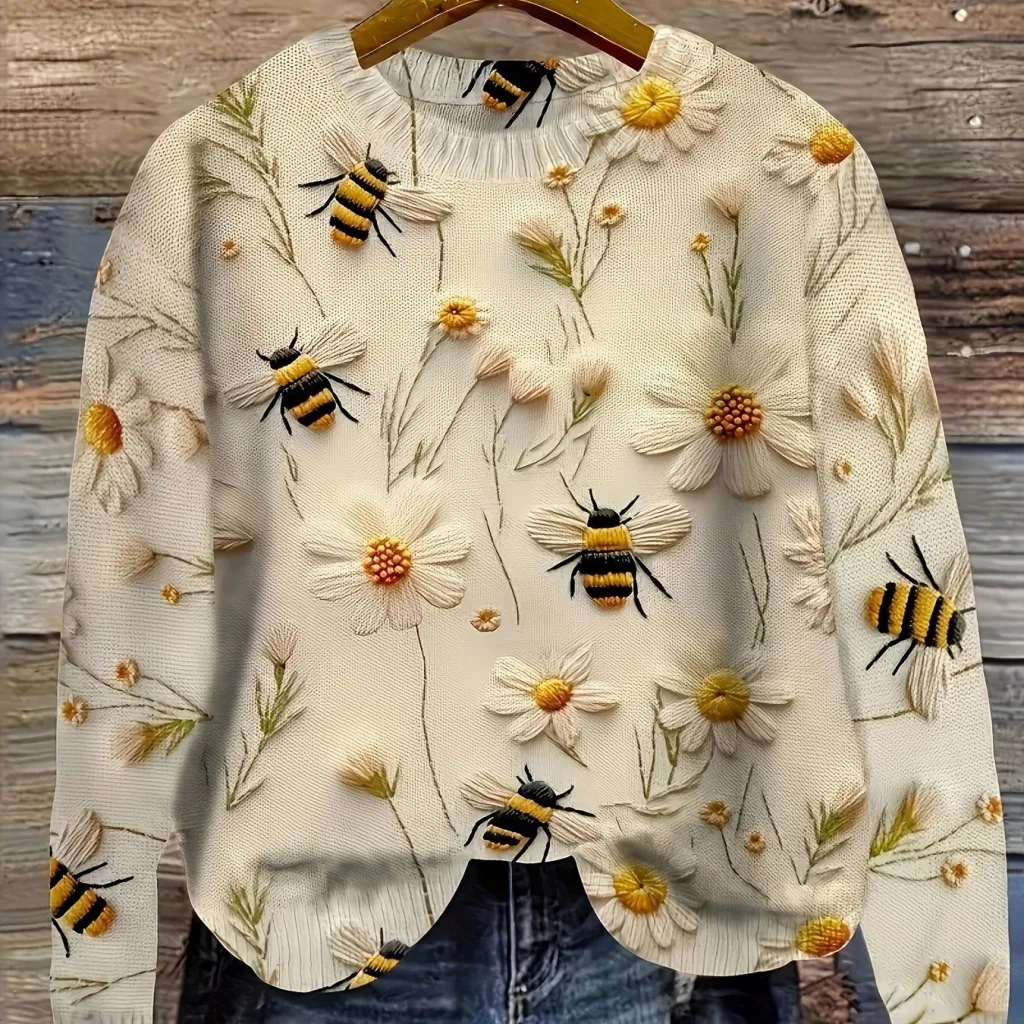 Abstract Style Printed Drop-shoulder Long-sleeve Women's Sweater Casual - Ld1498Yr-4Xl