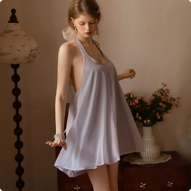 Pure Desire Backless Chinese Style Jacquard Suspender Nightgown With Loose Ice Silk For Young Girls