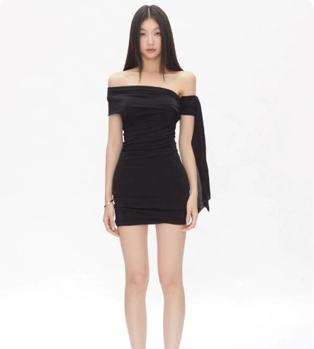 One Shoulder Slanted Shoulder Dress For Summer Women, Sleeveless And Hip Hugging