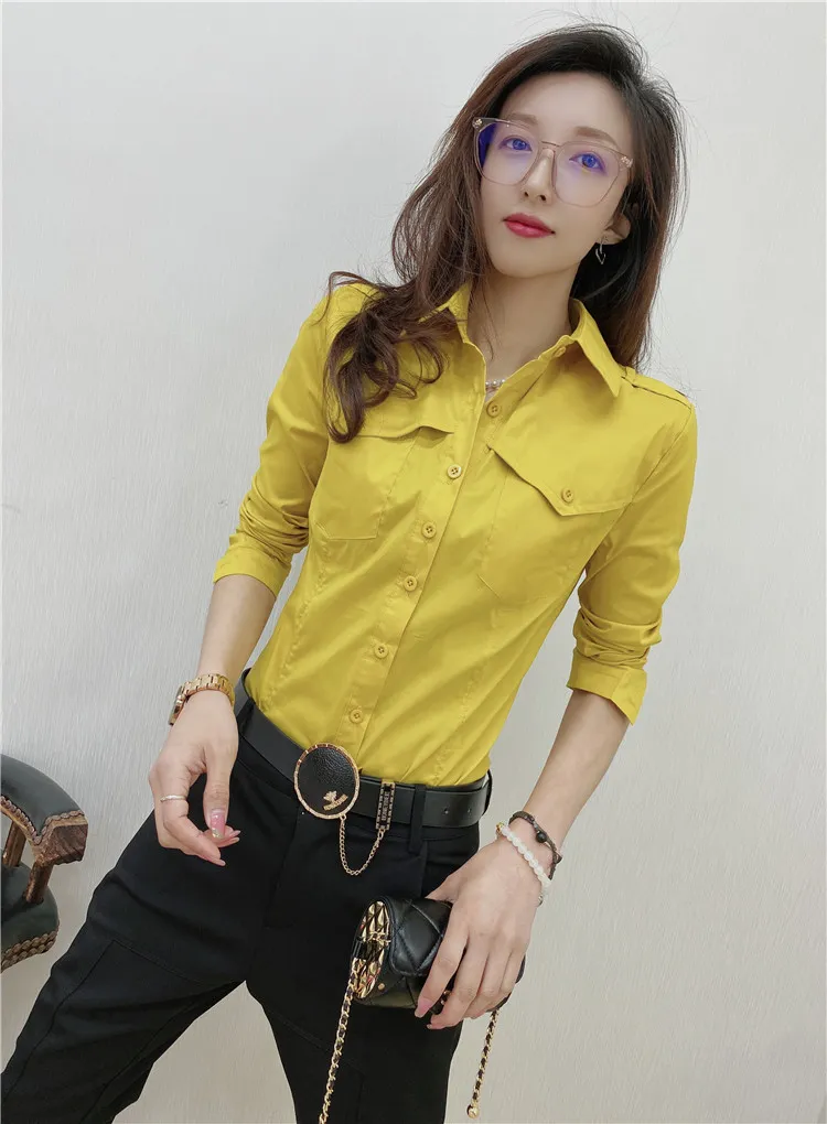 Solid Color Long-sleeved Shirt Women's Younger Shirt - Yellow