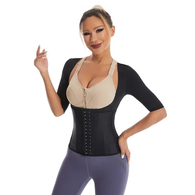 Sports Corset 10 Bone Vest Rubber Lace Shapewear Half Sleeve Belly Contracting And Slimming Waistband Black - Shop at LoveMi