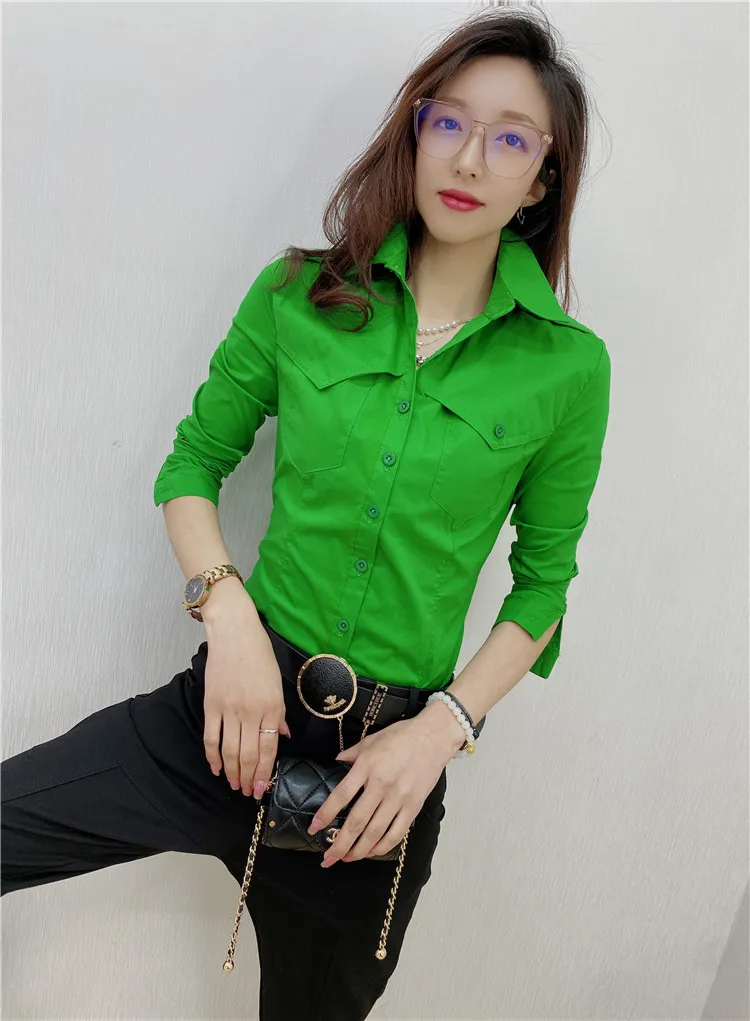 Solid Color Long-sleeved Shirt Women's Younger Shirt - Green