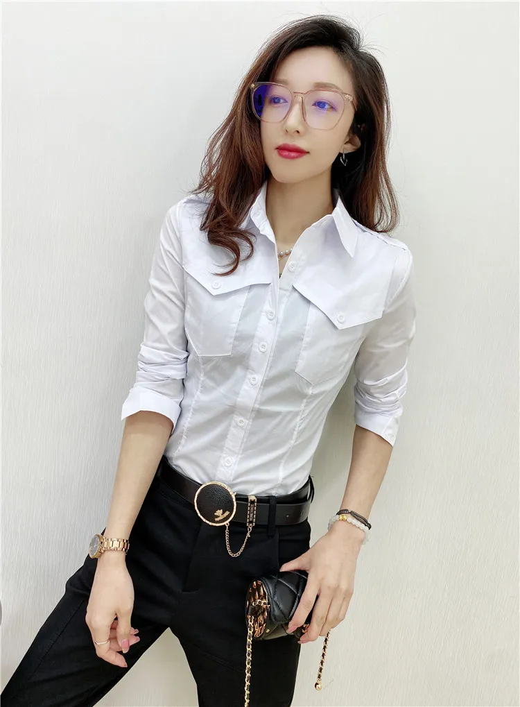 Solid Color Long-sleeved Shirt Women's Younger Shirt - White