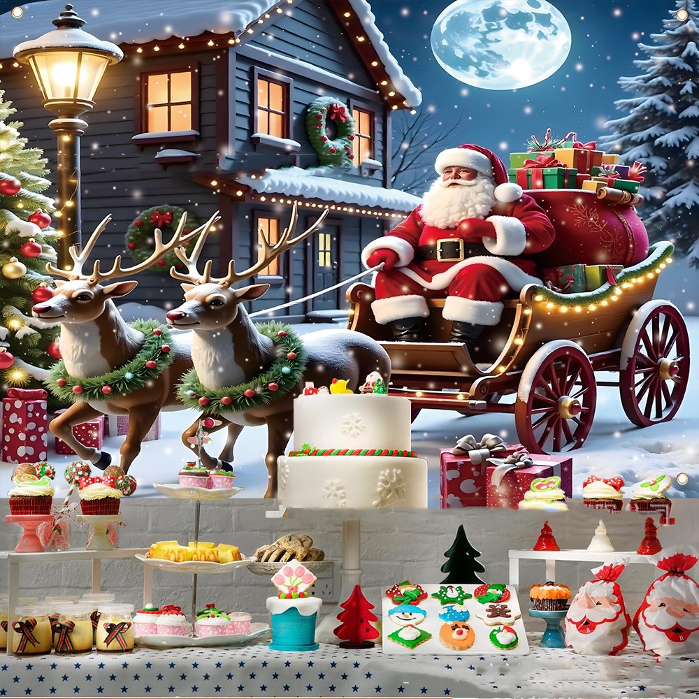 Christmas Banner Santa Claus Night Gift Party Props