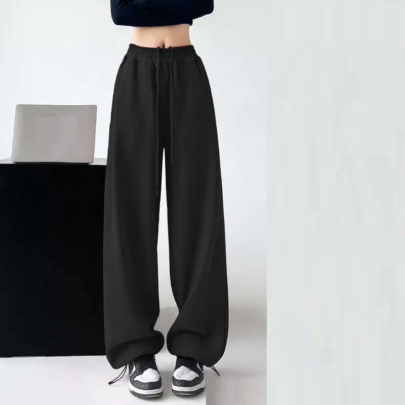Casual Straight-leg High Waist Slimming Wide Leg Pants - Black