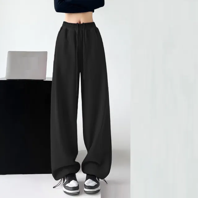 Casual Straight leg High Waist Slimming Wide Leg Pants Black - Shop at LoveMi